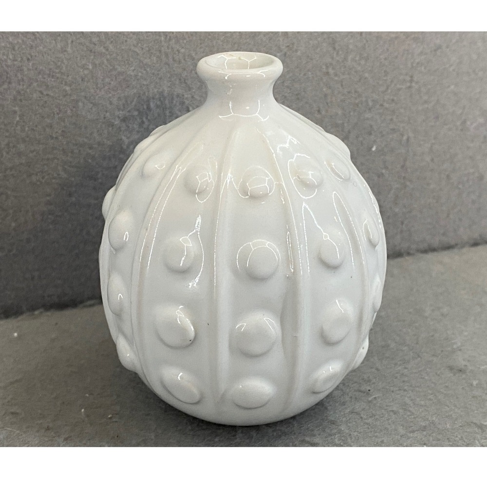 Takahashi San Francisco White Ceramic Hobnail Bud Vase 1970s Japan 3.75 in